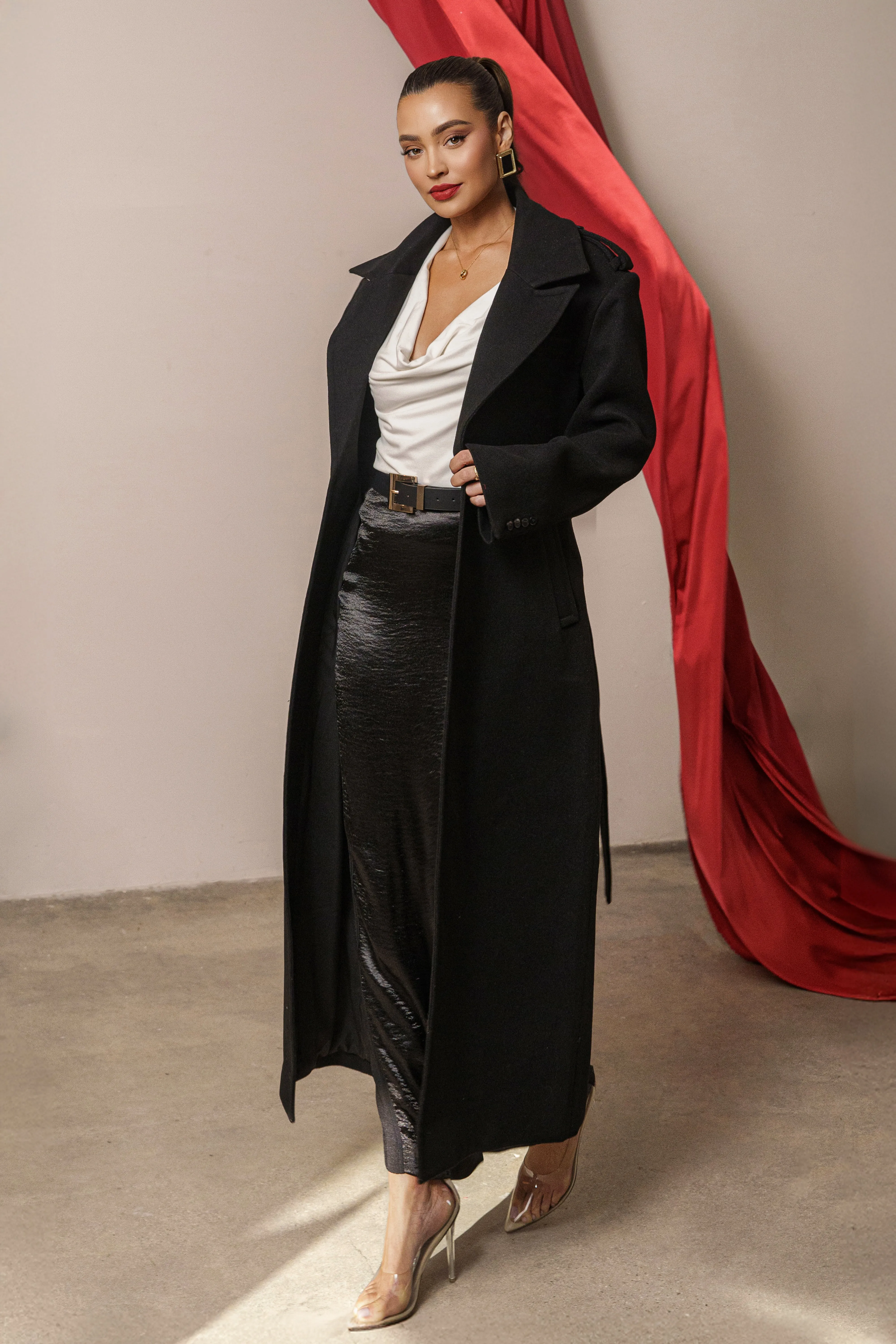 Black Nora Satin Maxi Skirt