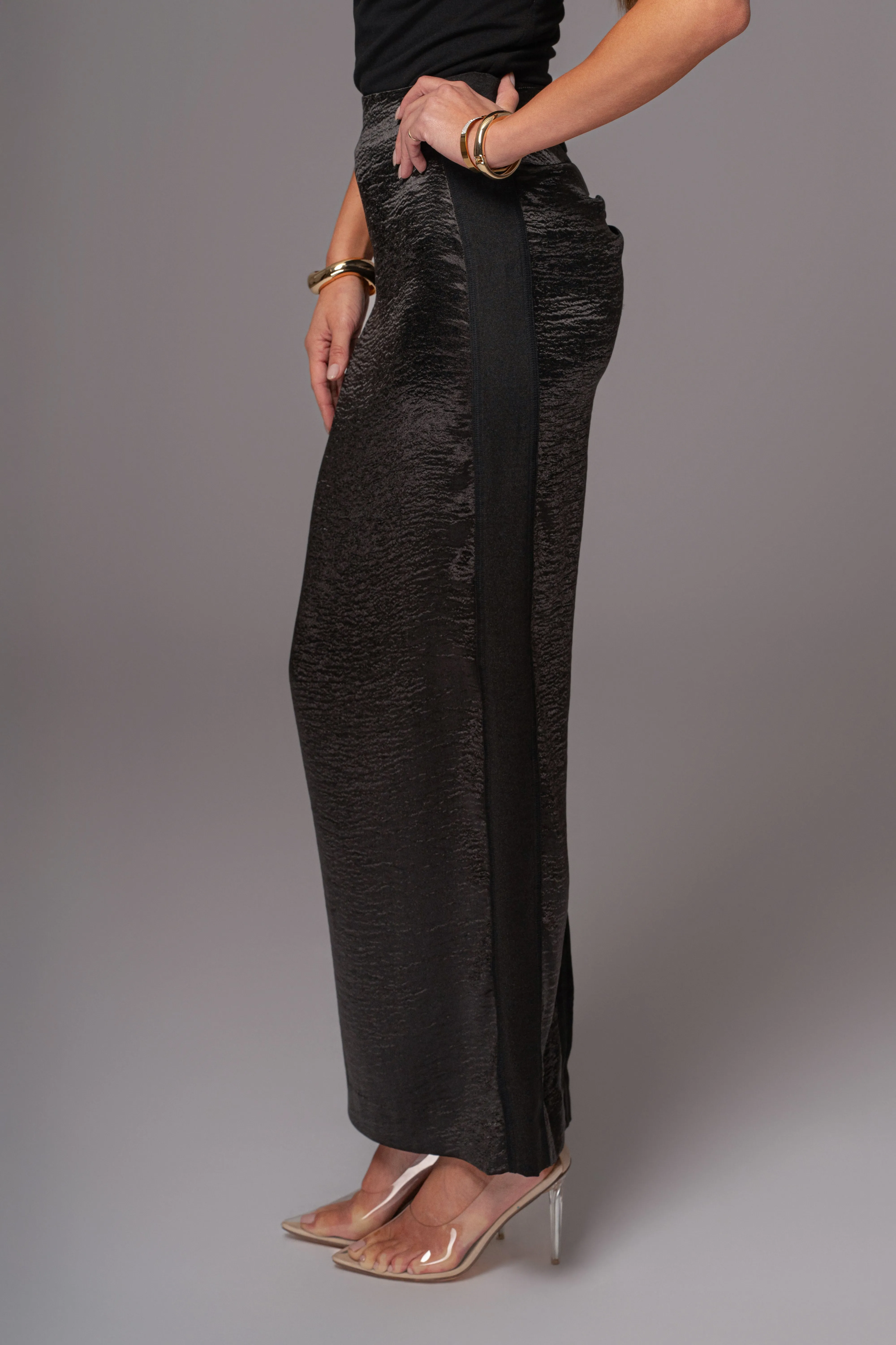Black Nora Satin Maxi Skirt