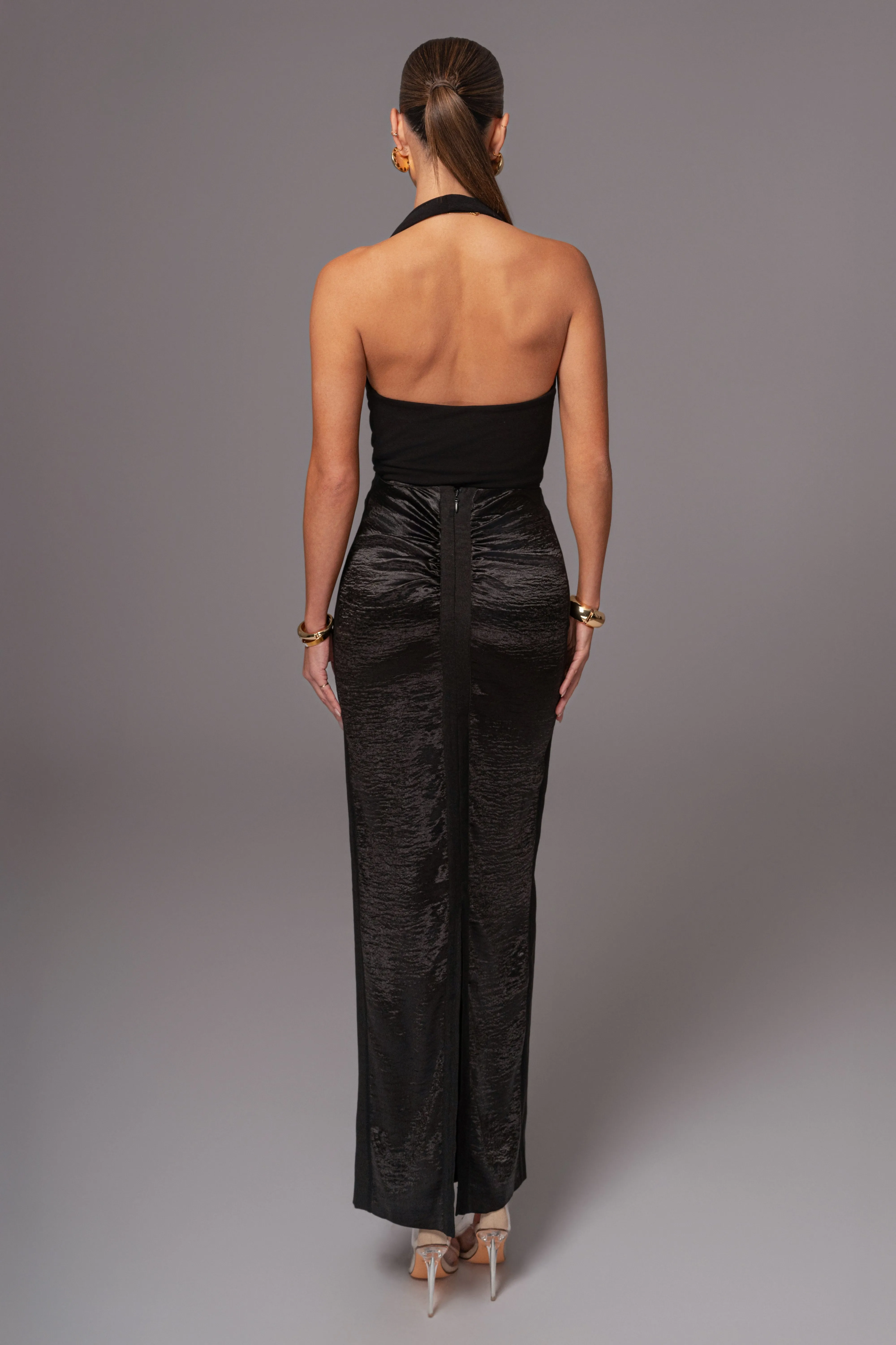 Black Nora Satin Maxi Skirt