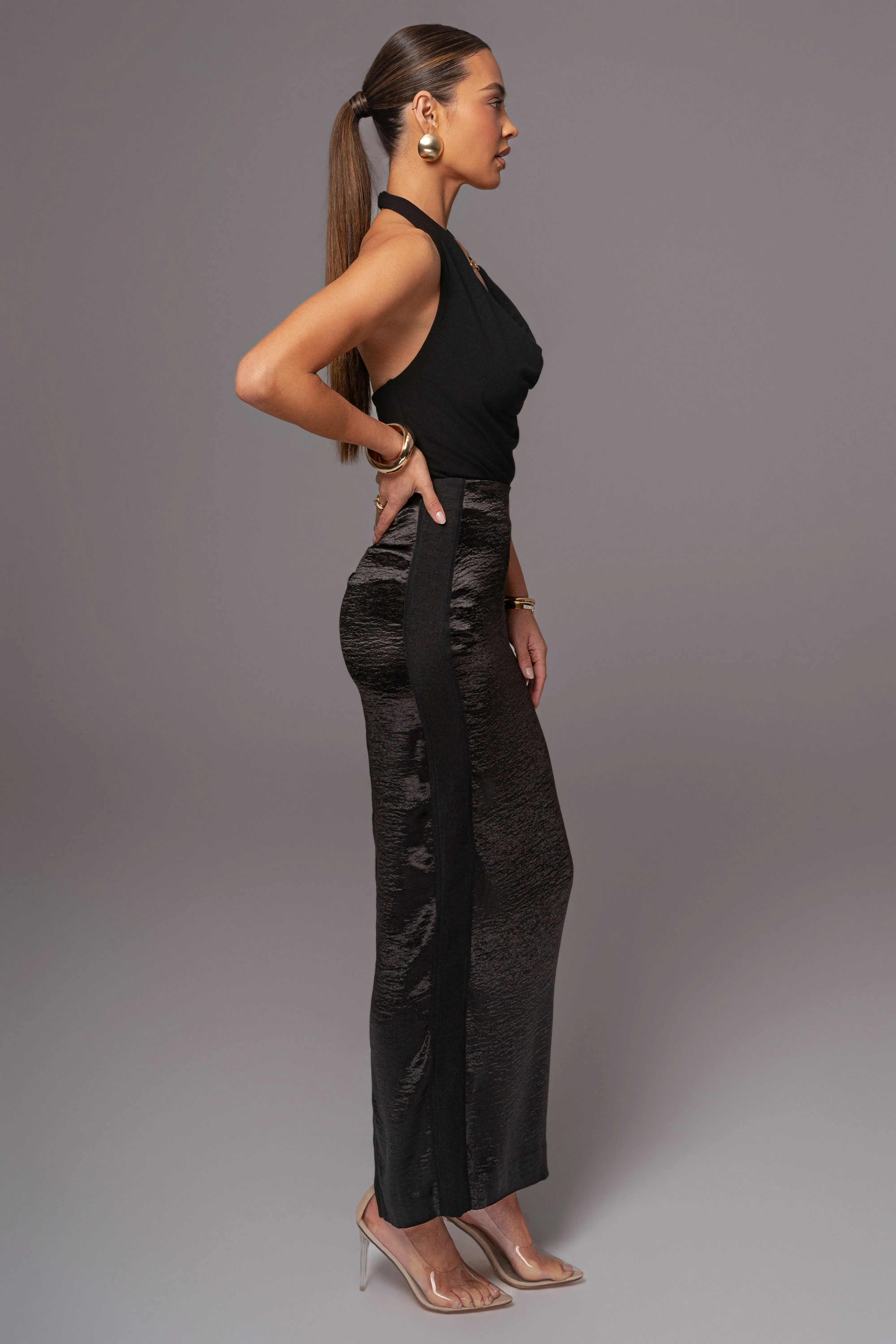 Black Nora Satin Maxi Skirt