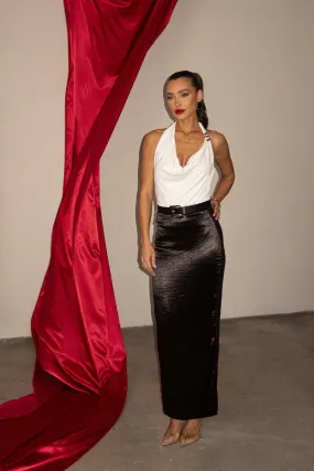 Black Nora Satin Maxi Skirt