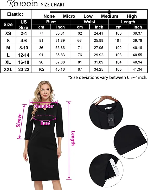 Black V Women's Work Dress V-Neck Business Dress Slim Bodycon Pencil Dress - KOJOOIN