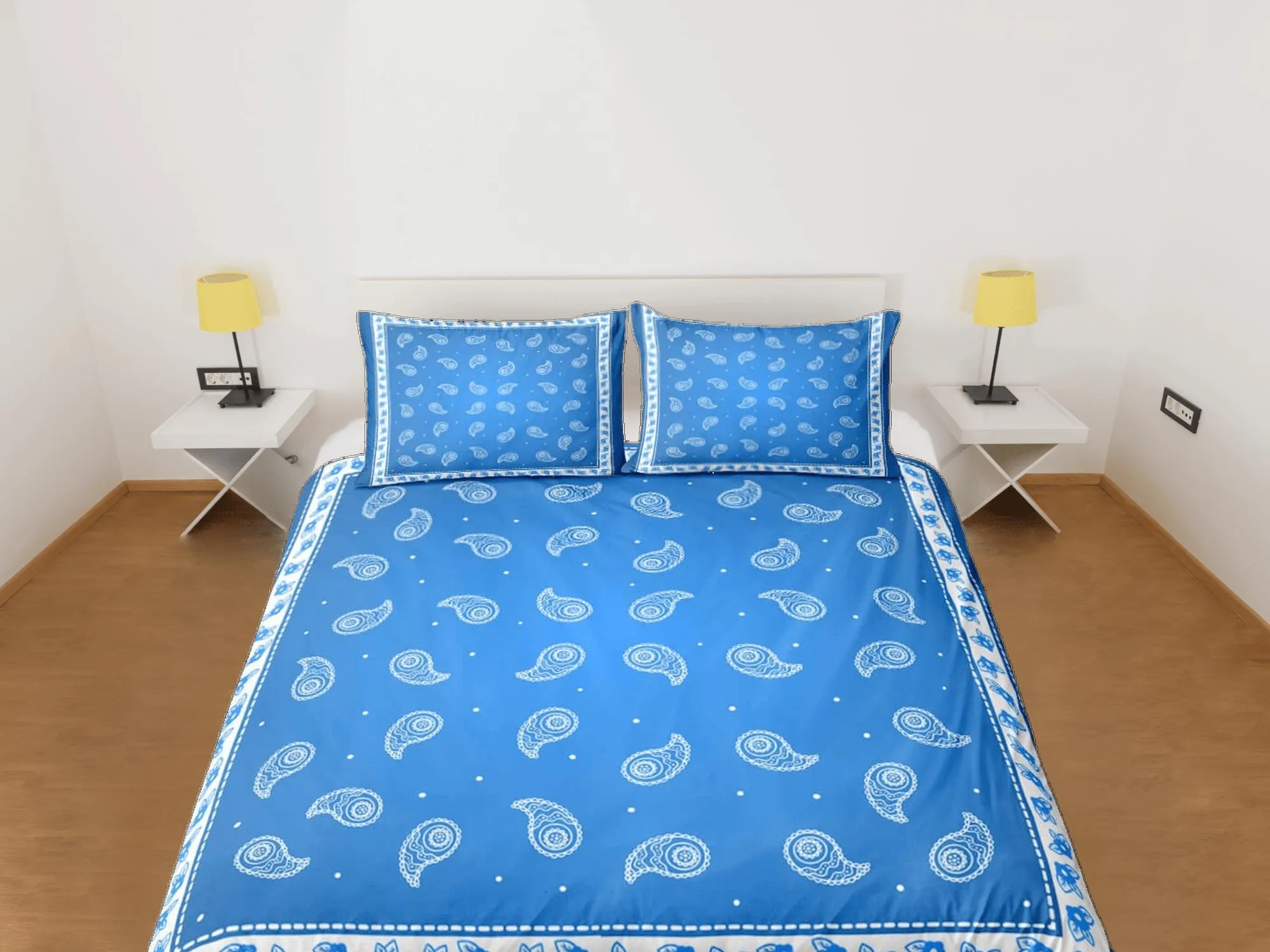 Blue bandana paisley duvet cover set, aesthetic room decor bedding set full, king, queen size, abstract boho bedspread, luxury bed cover