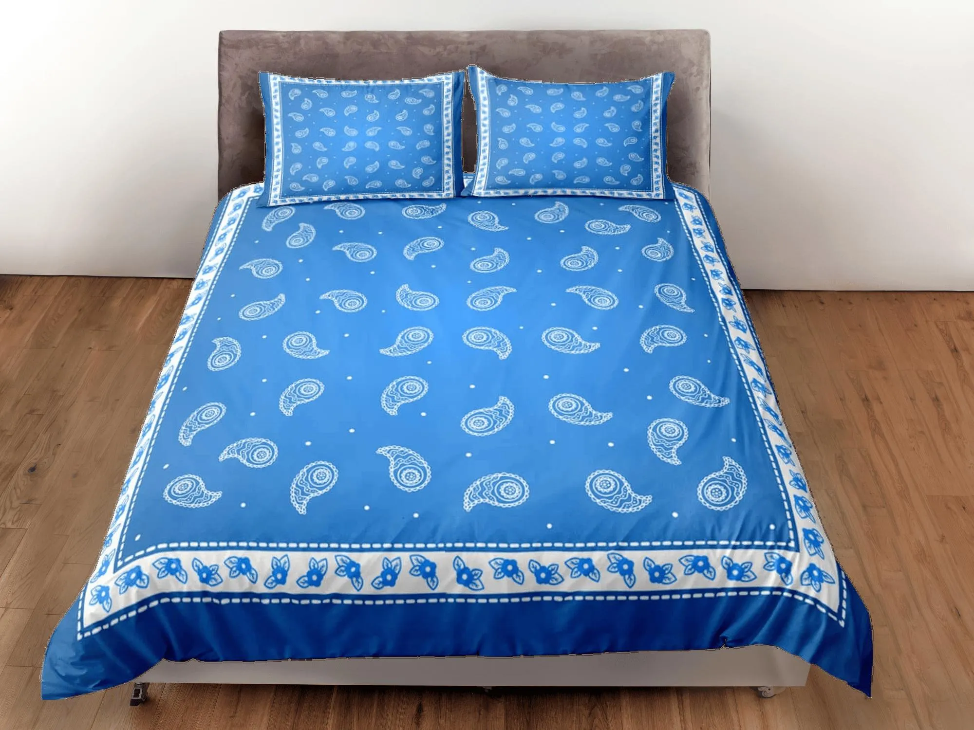 Blue bandana paisley duvet cover set, aesthetic room decor bedding set full, king, queen size, abstract boho bedspread, luxury bed cover