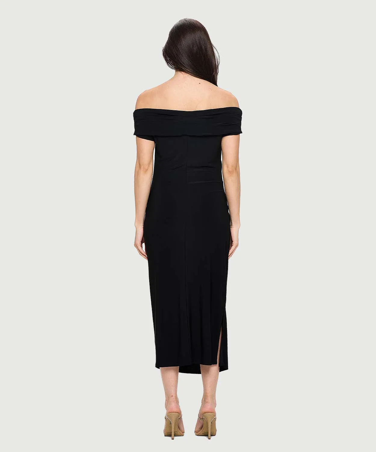 Boat Neck Sexy Off Or On The Shoulder Classic Black Maxi Dress