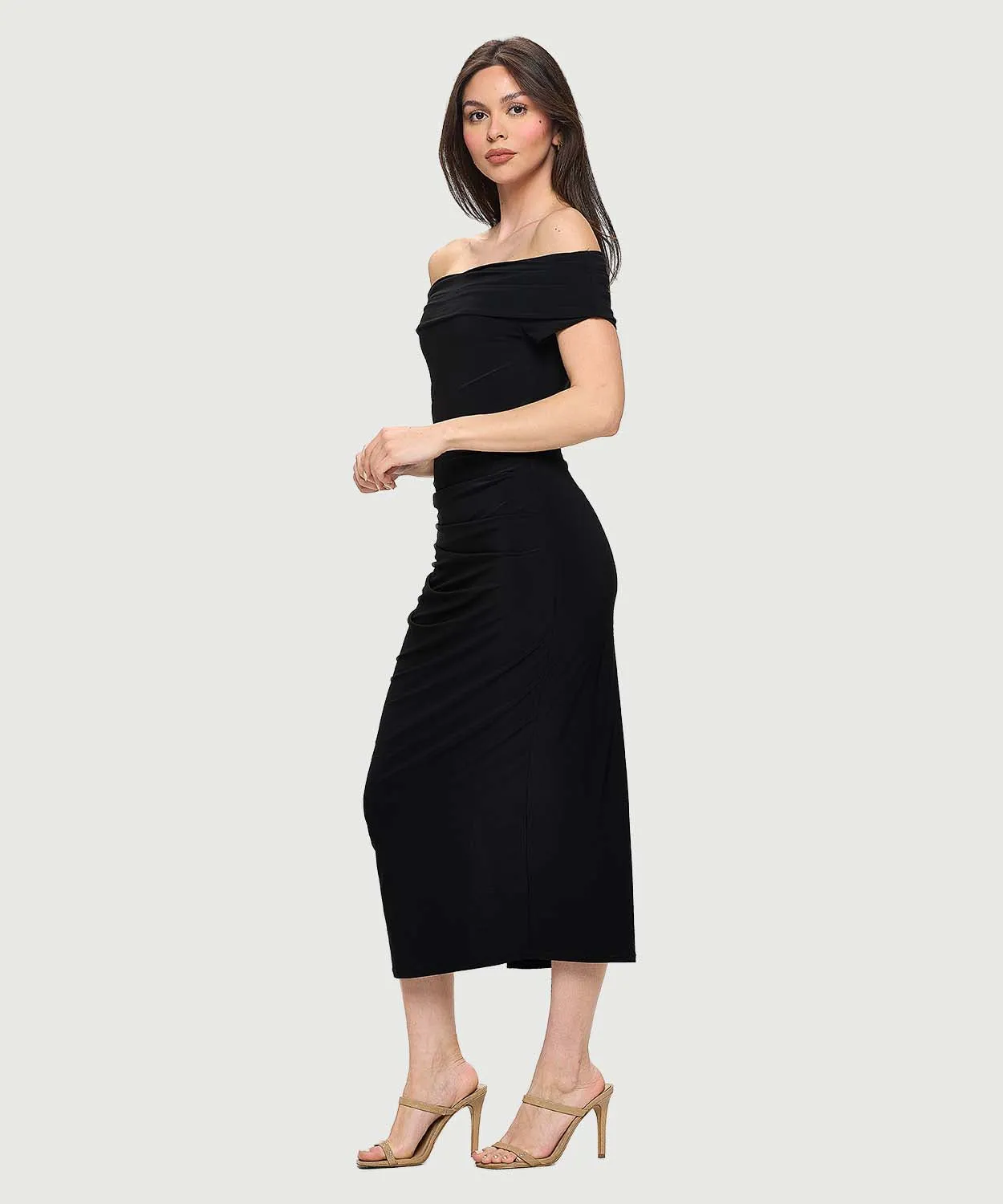 Boat Neck Sexy Off Or On The Shoulder Classic Black Maxi Dress