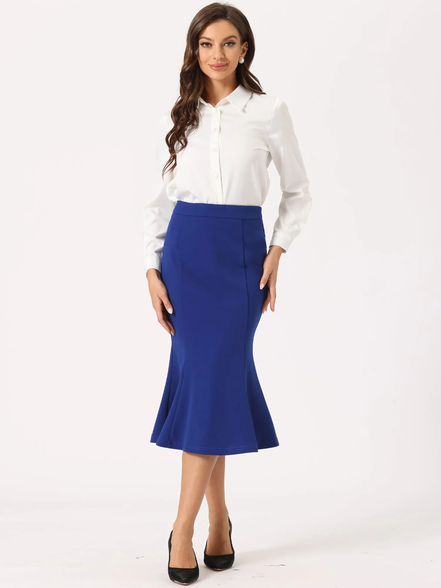 Bodycon High Waist Ruffle Hem Fishtail Mermaid Midi Skirt