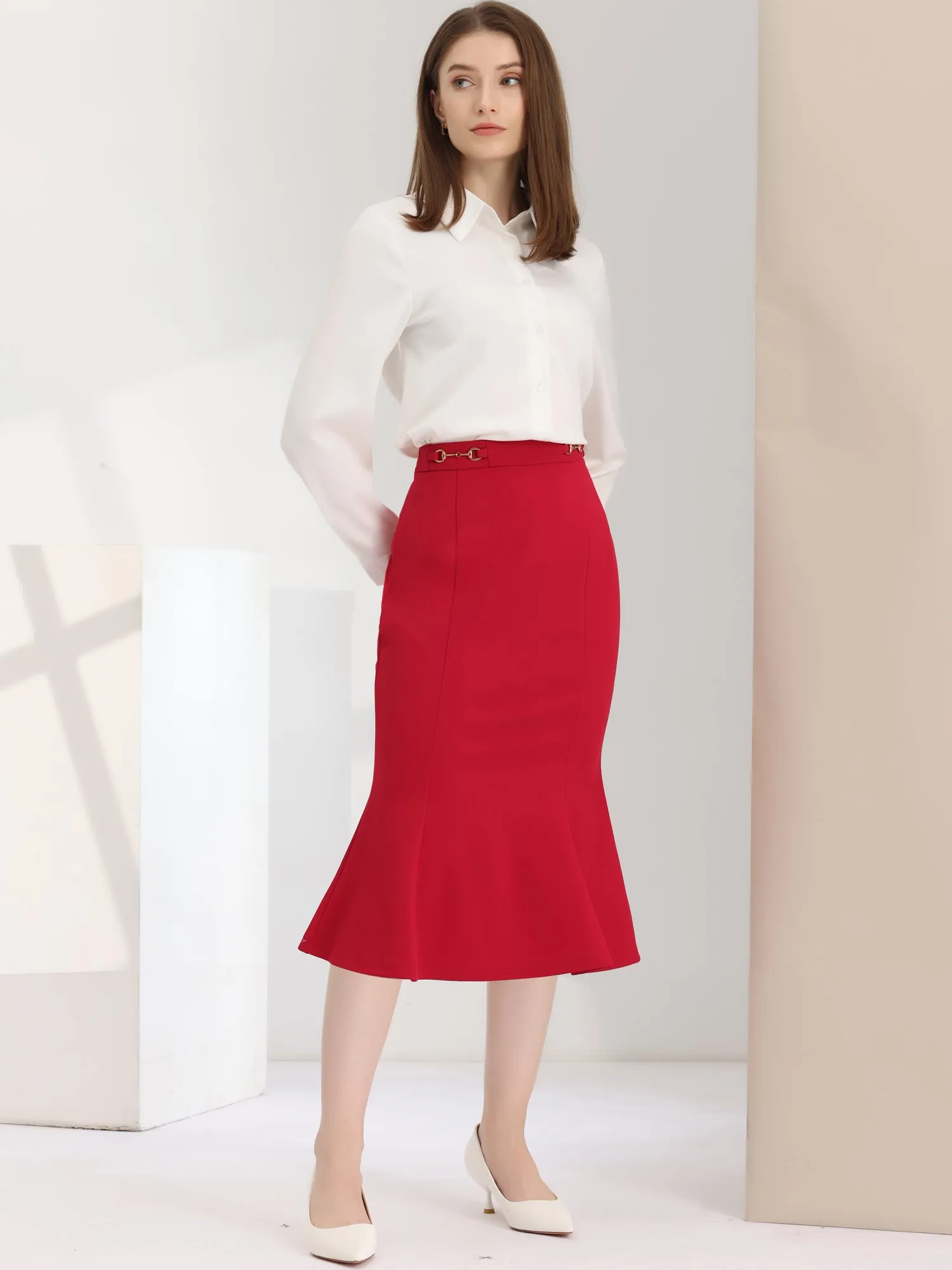 Bodycon High Waist Ruffle Hem Fishtail Mermaid Midi Skirt