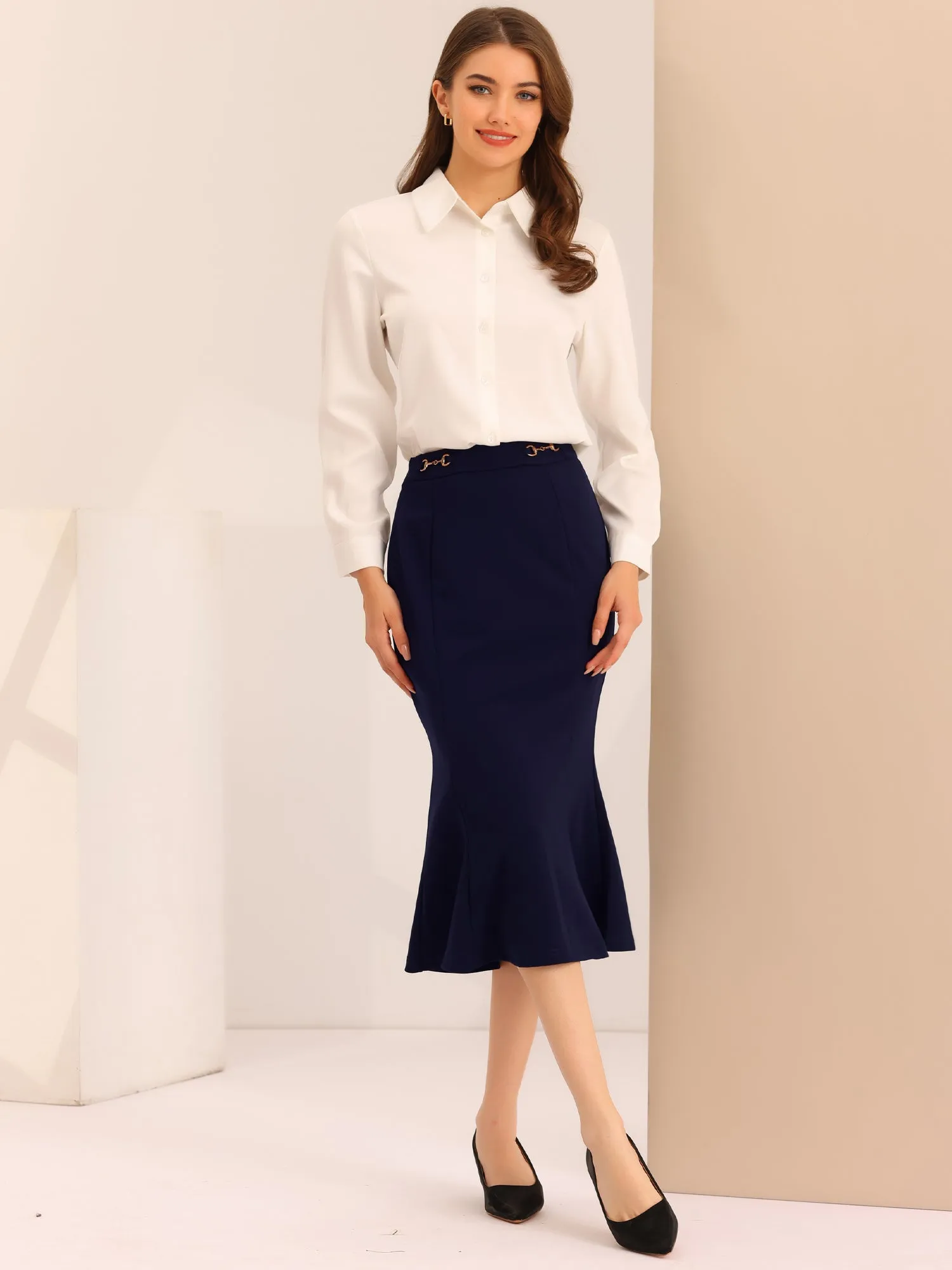 Bodycon High Waist Ruffle Hem Fishtail Mermaid Midi Skirt