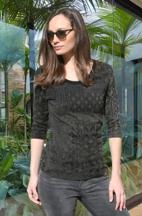 Bohemian Paisley Scoop neck - Black/Grey
