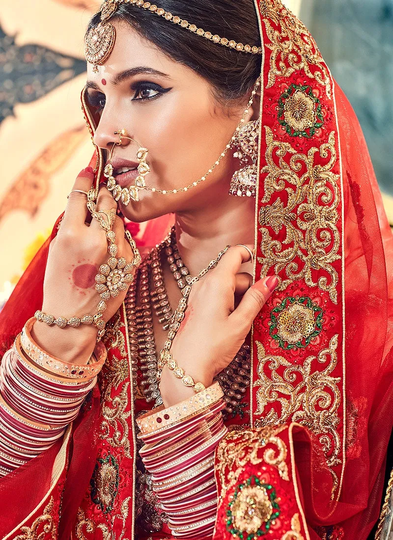 Bridal Red Hand Embroidered Lehenga Choli