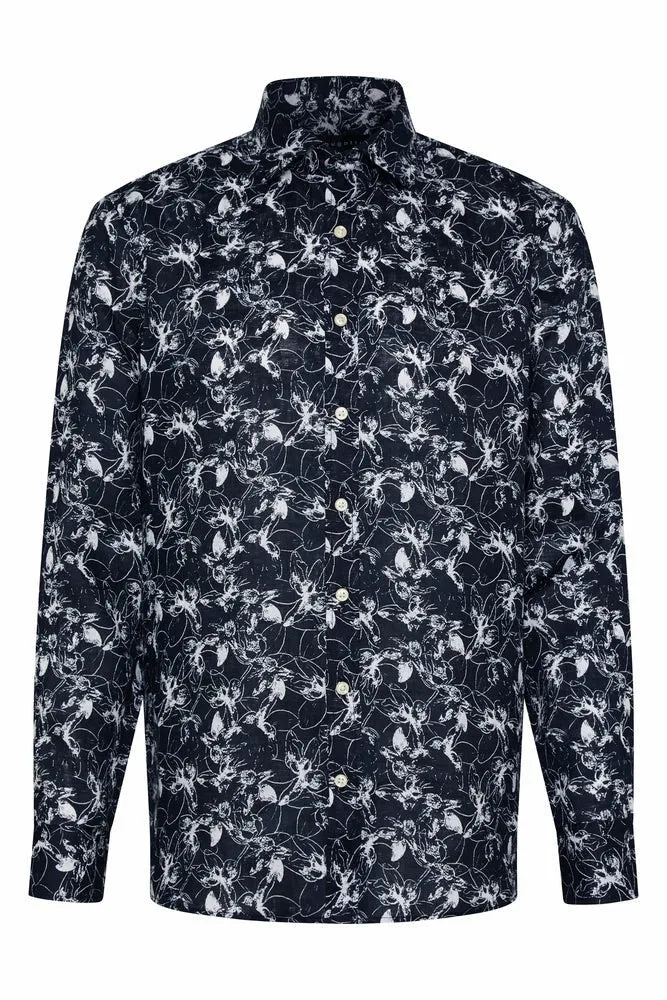 BUGATTI Printed Long Sleeve Shirt BLACK MULTI