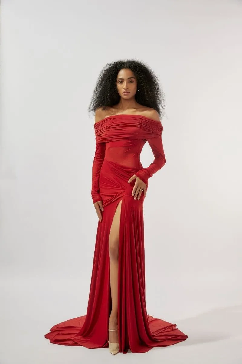 CARLA MAROON DRAPED GOWN