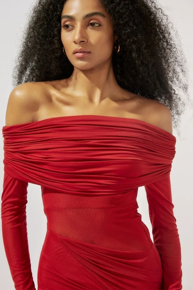 CARLA MAROON DRAPED GOWN