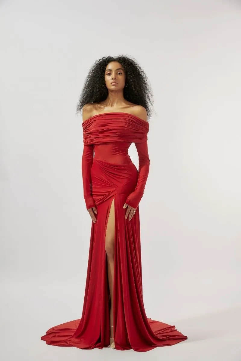 CARLA MAROON DRAPED GOWN