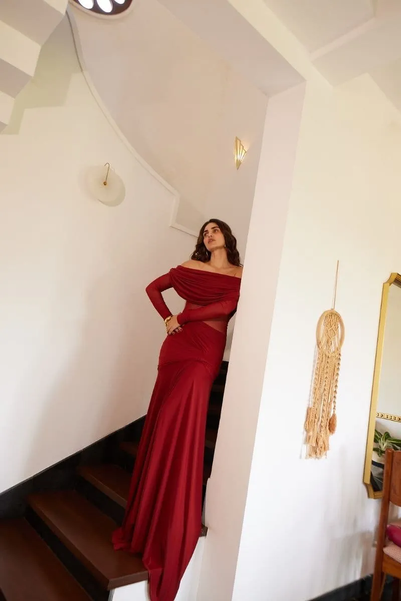 CARLA MAROON DRAPED GOWN