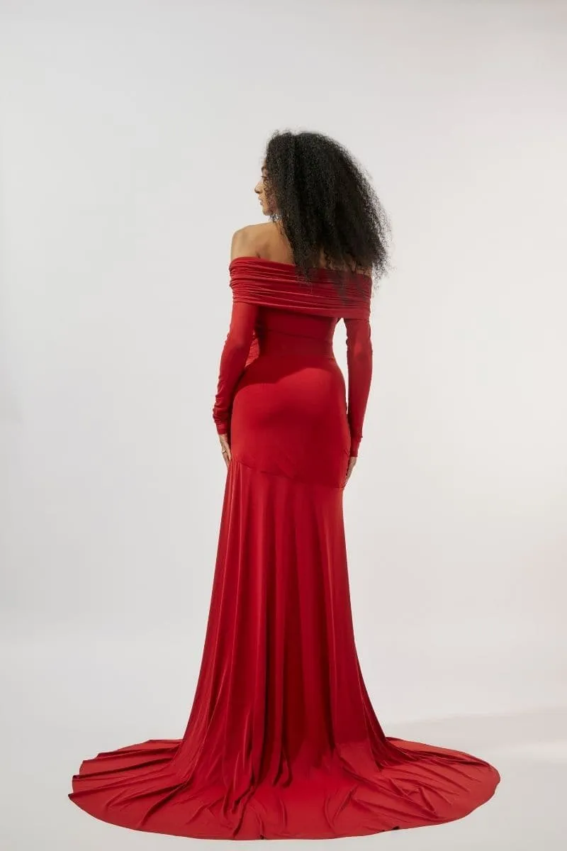 CARLA MAROON DRAPED GOWN