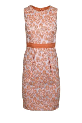 Carmen Marc Valvo - Orange Floral Sleeveless Midi Cocktail Dress Sz 2