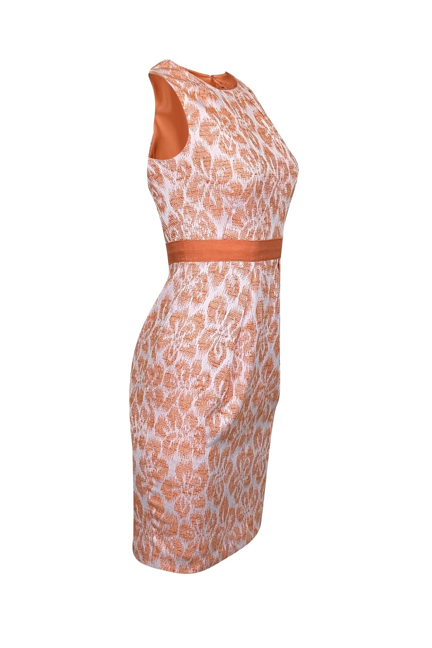 Carmen Marc Valvo - Orange Floral Sleeveless Midi Cocktail Dress Sz 2