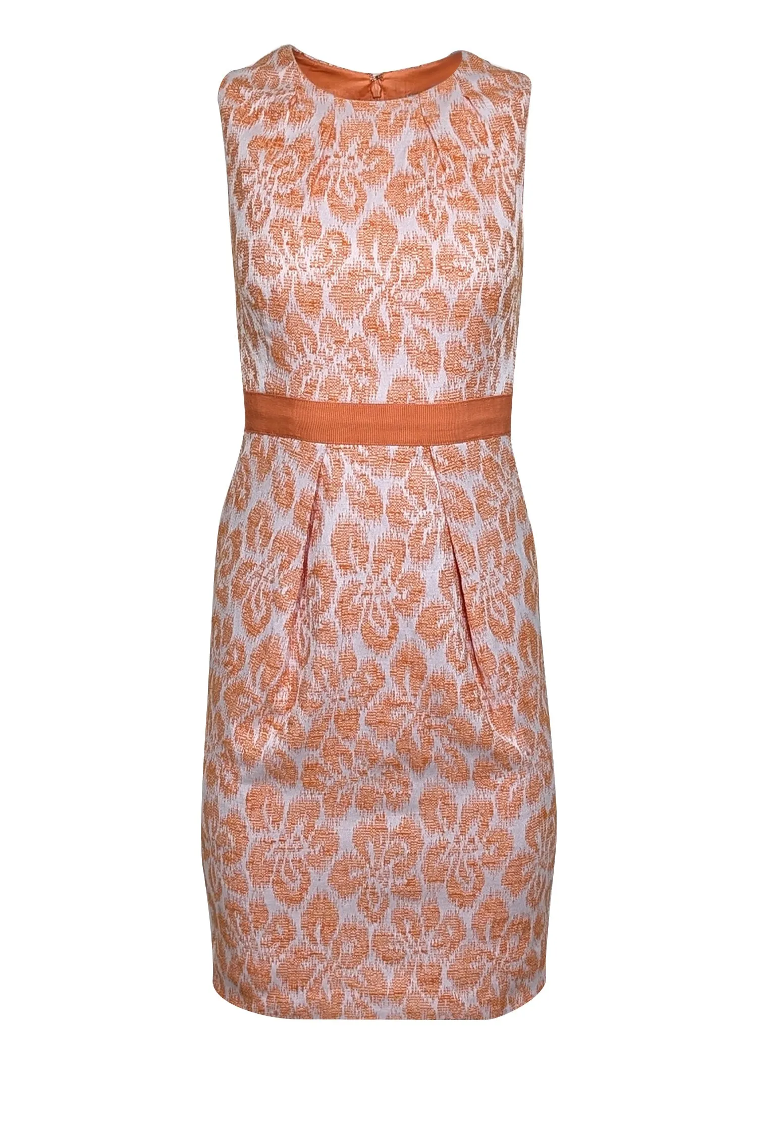 Carmen Marc Valvo - Orange Floral Sleeveless Midi Cocktail Dress Sz 2