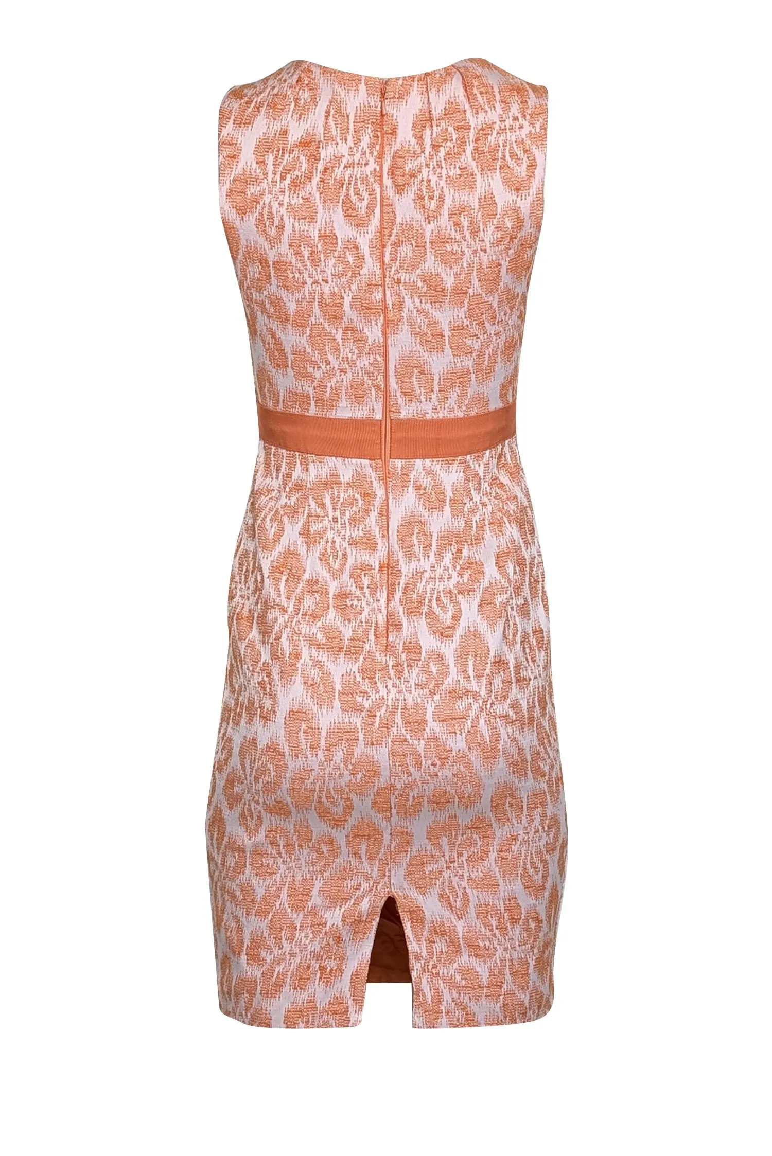 Carmen Marc Valvo - Orange Floral Sleeveless Midi Cocktail Dress Sz 2
