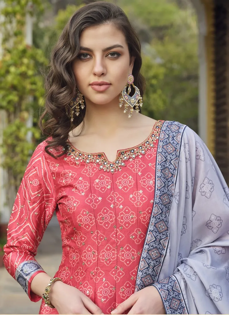 Carmine Red Digital Patola Print Designer Gown