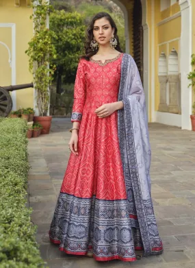 Carmine Red Digital Patola Print Designer Gown