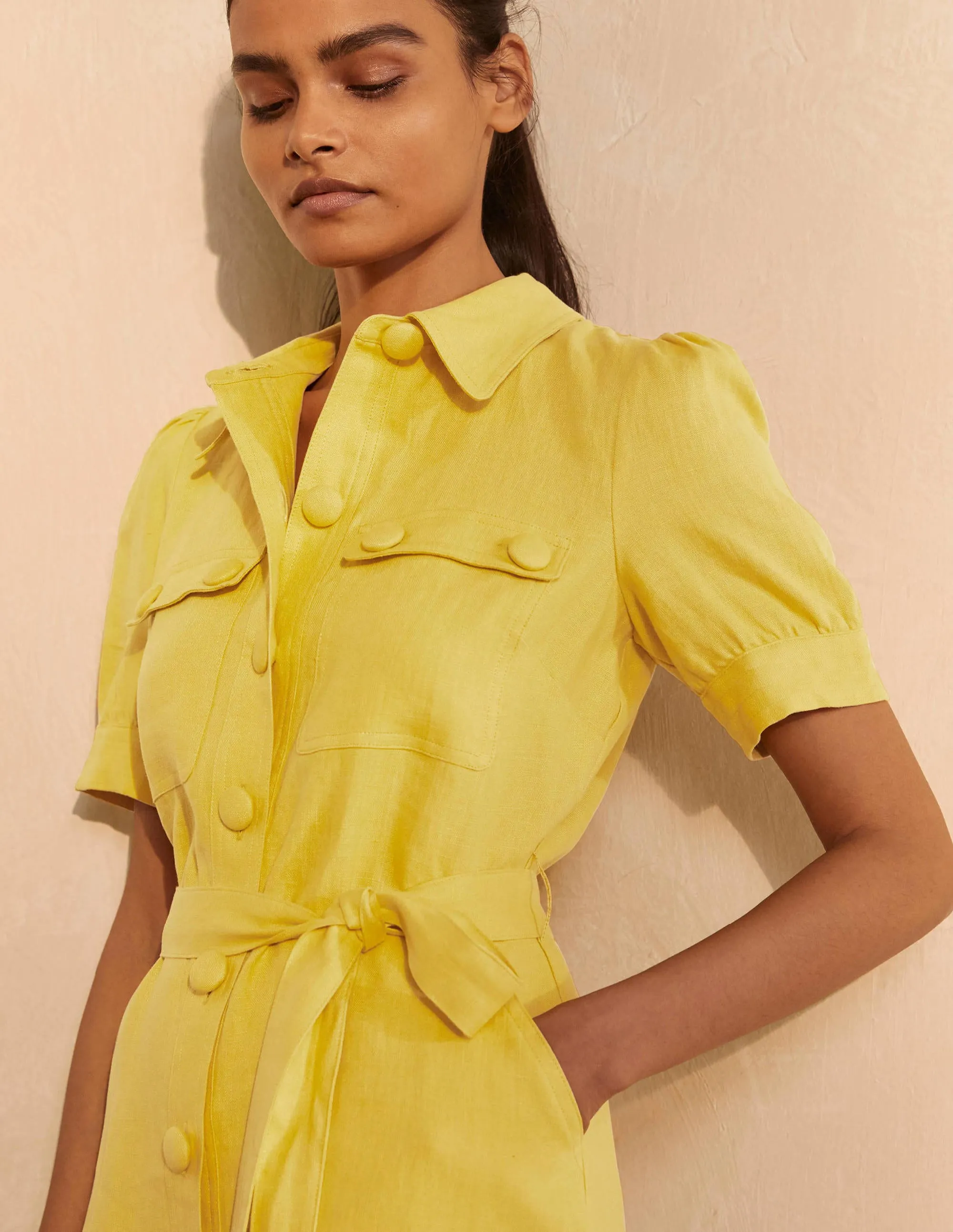 Carrie Linen Shirt Dress-Daffodil