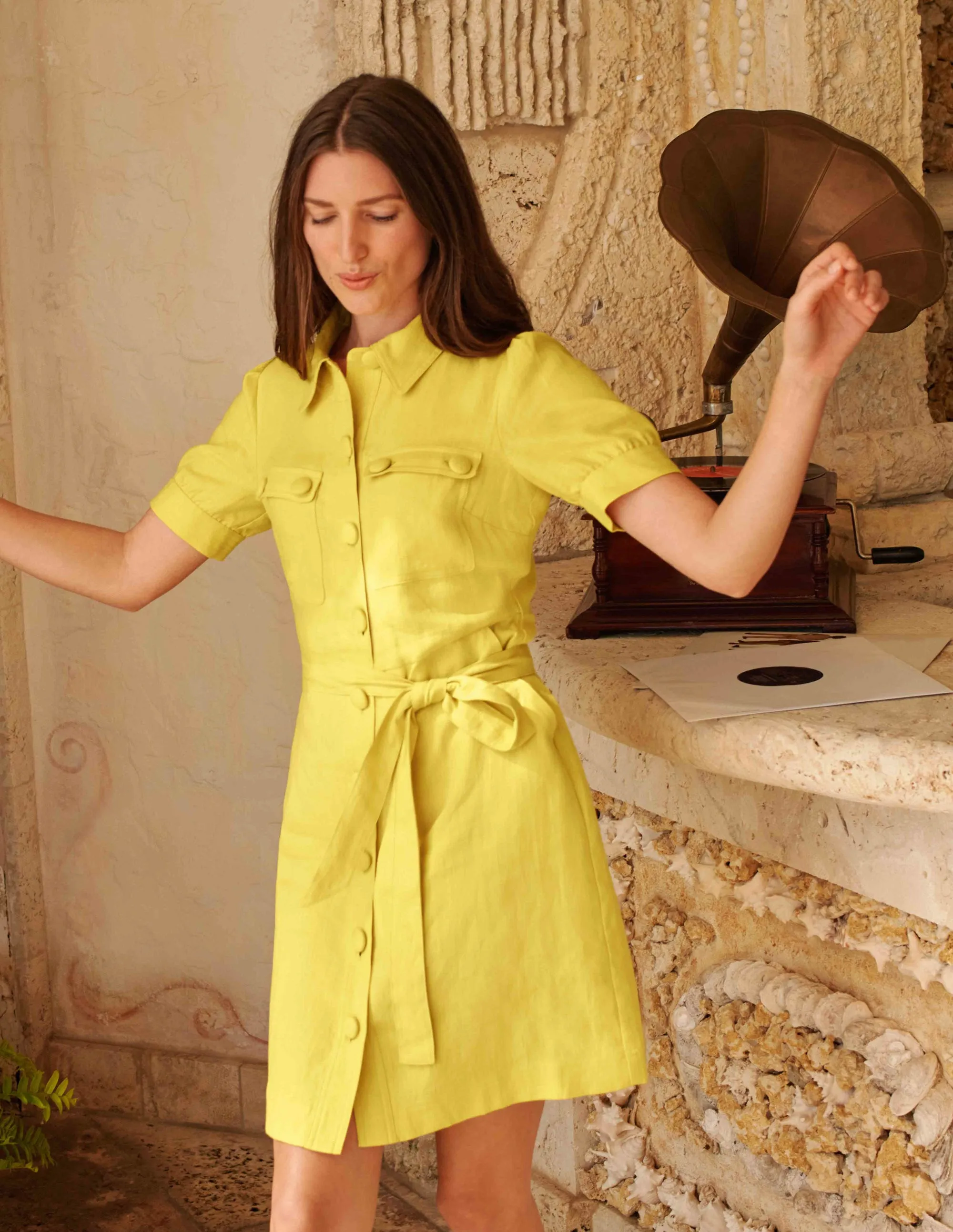 Carrie Linen Shirt Dress-Daffodil