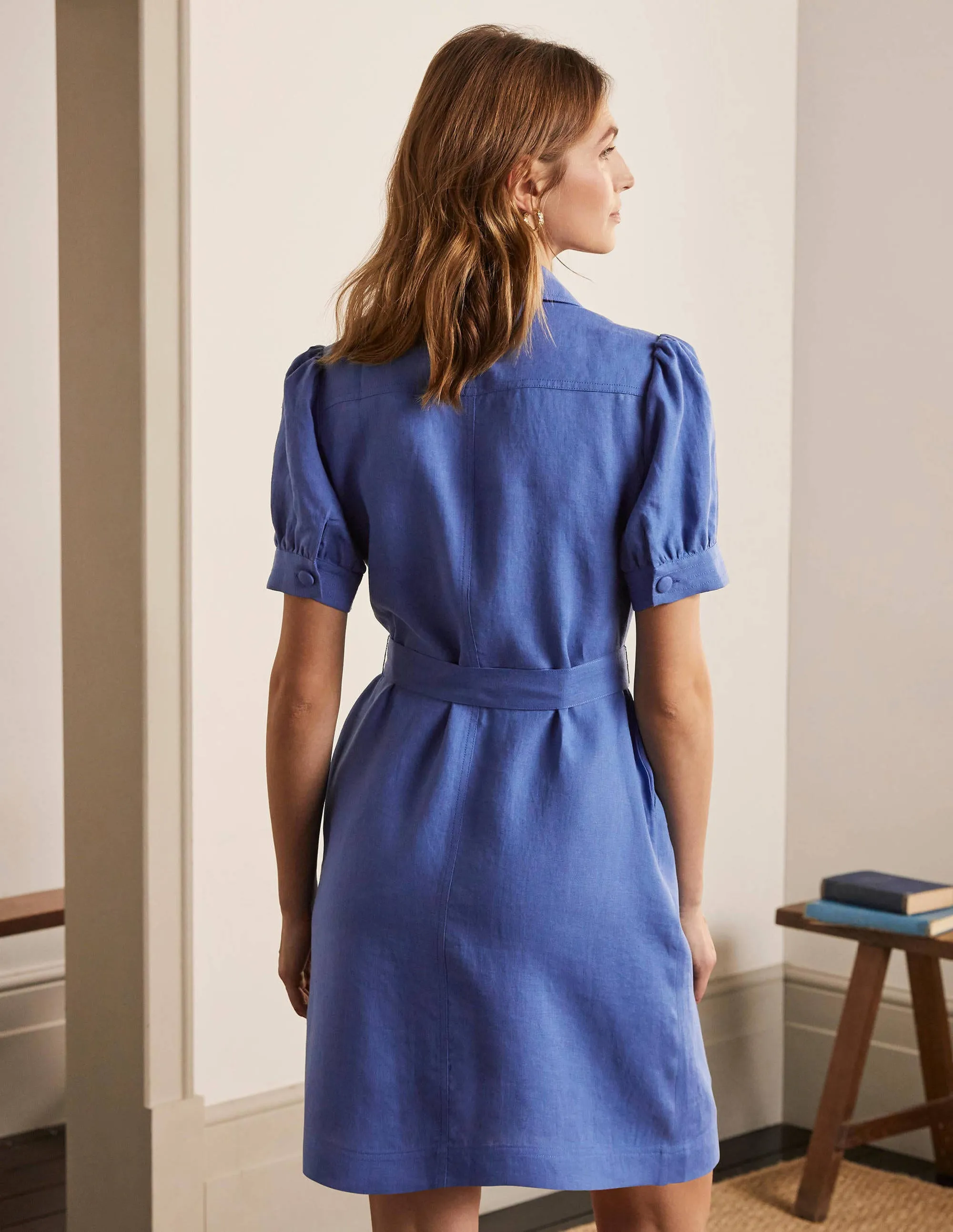 Carrie Linen Shirt Dress-Delave