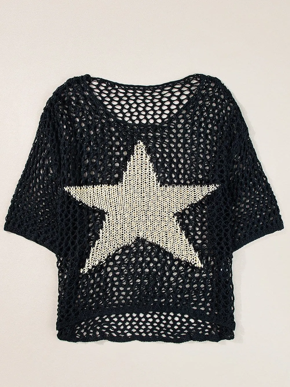 Casual Crochet Knit Top with Star Motif