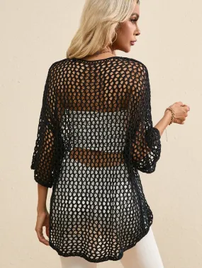 Casual Crochet Knit Top with Star Motif