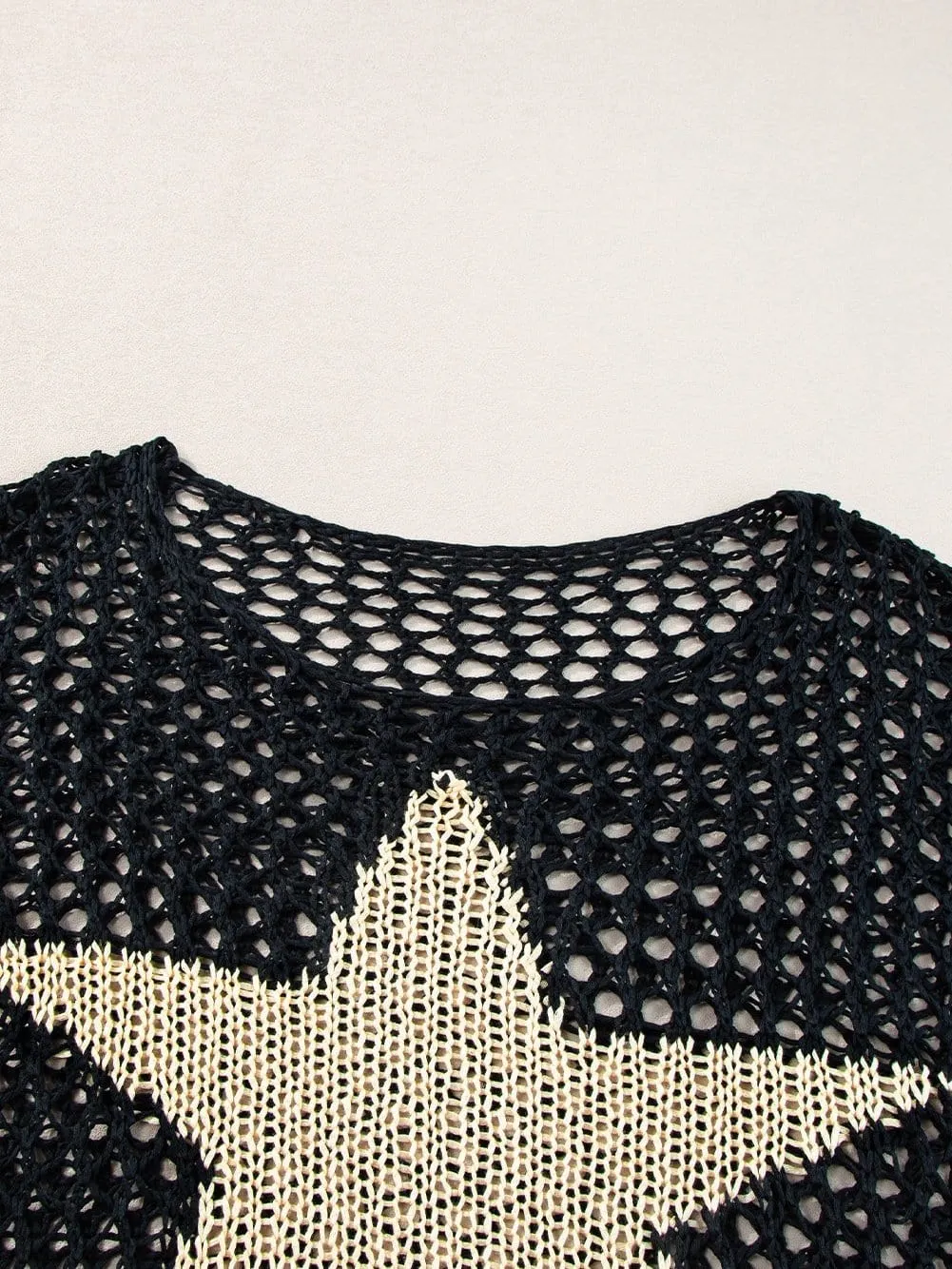 Casual Crochet Knit Top with Star Motif