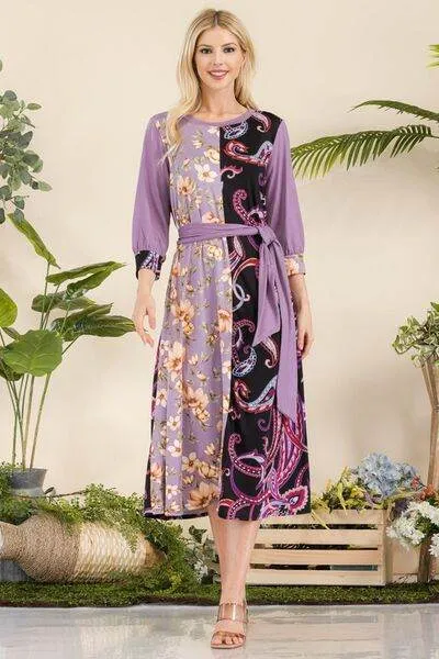 Celeste Paisley And Floral Contrast Tent Midi Dress Plus Size
