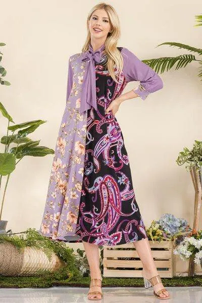 Celeste Paisley And Floral Contrast Tent Midi Dress Plus Size