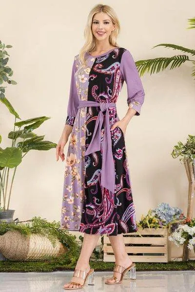Celeste Paisley And Floral Contrast Tent Midi Dress Plus Size
