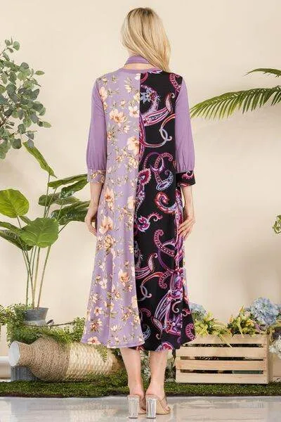 Celeste Paisley And Floral Contrast Tent Midi Dress Plus Size