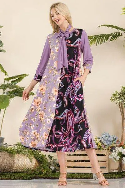 Celeste Paisley And Floral Contrast Tent Midi Dress Plus Size