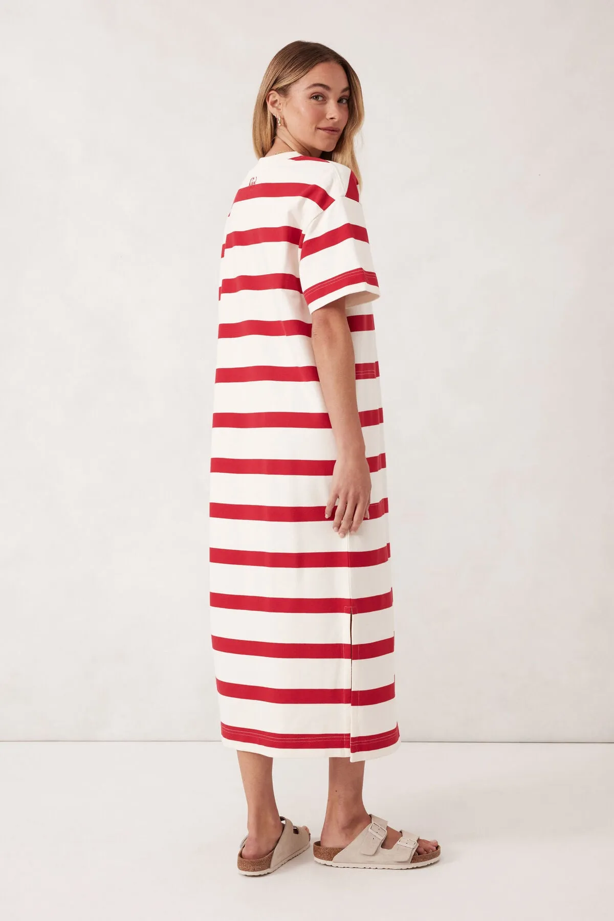 Ceres Life Midi Terry Dress - white/red bold stripe