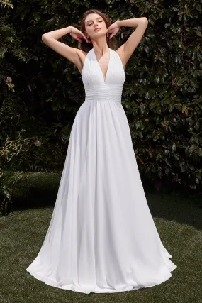 CINDERELLA DIVINE CD372W Satin Halter Neckline A-Line Bridal Dress