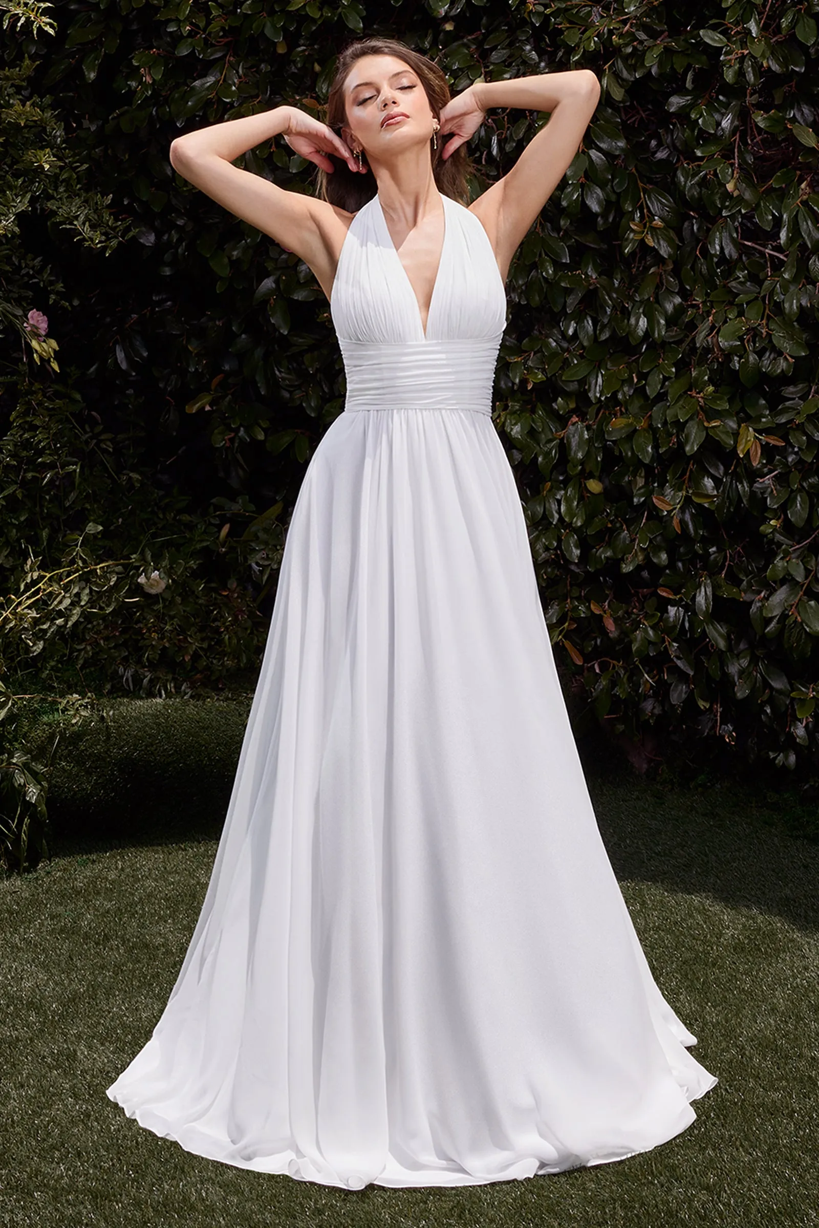 CINDERELLA DIVINE CD372W Satin Halter Neckline A-Line Bridal Dress