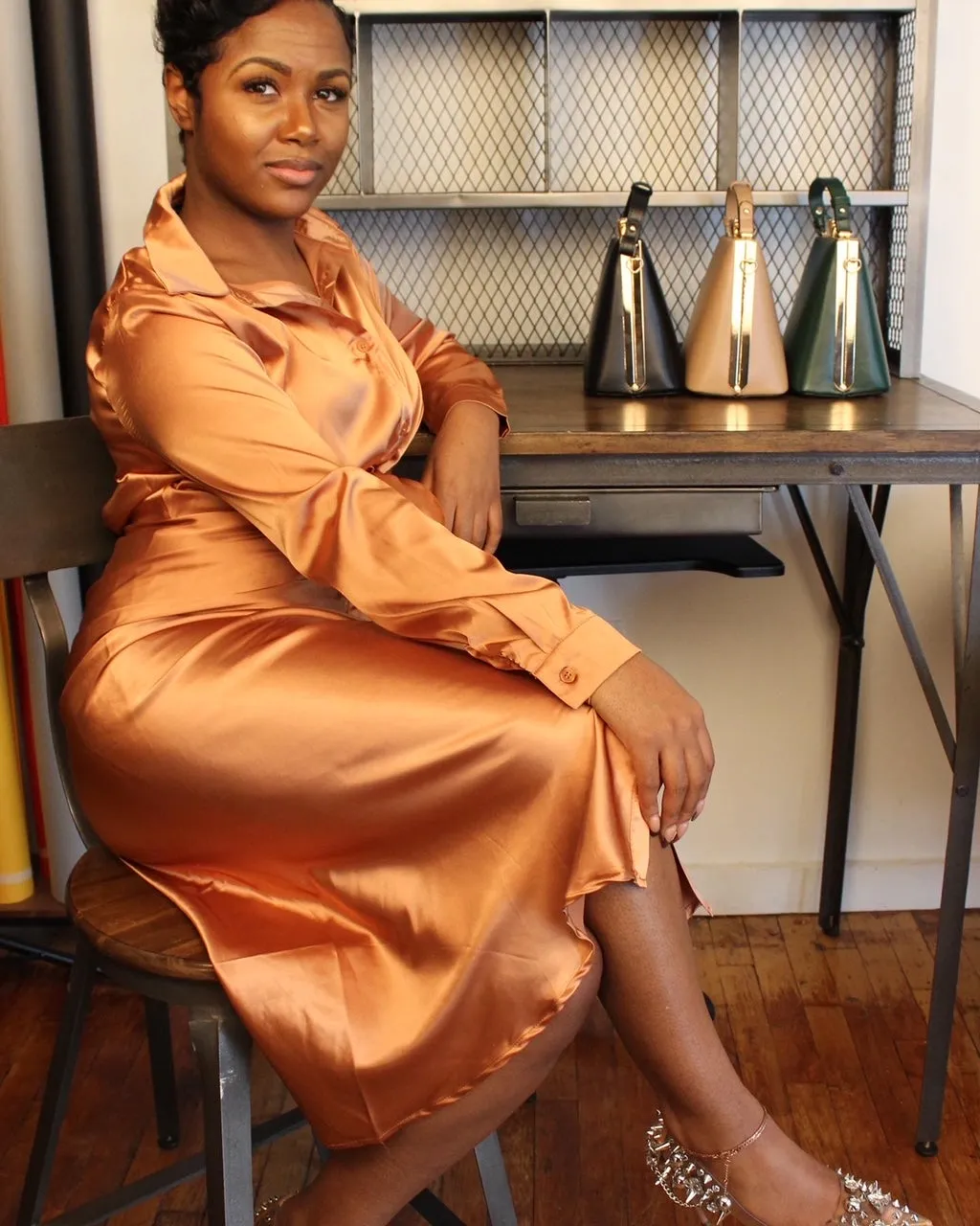 Classic Champagne Midi Dress
