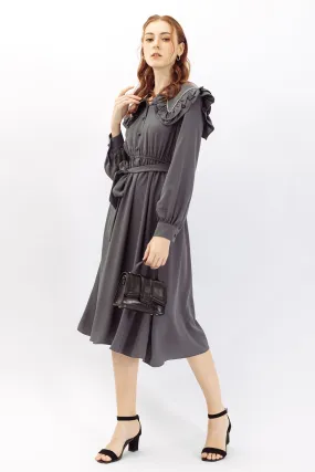 Claudette Detail Trim Ruffle Collar Maxi Dress