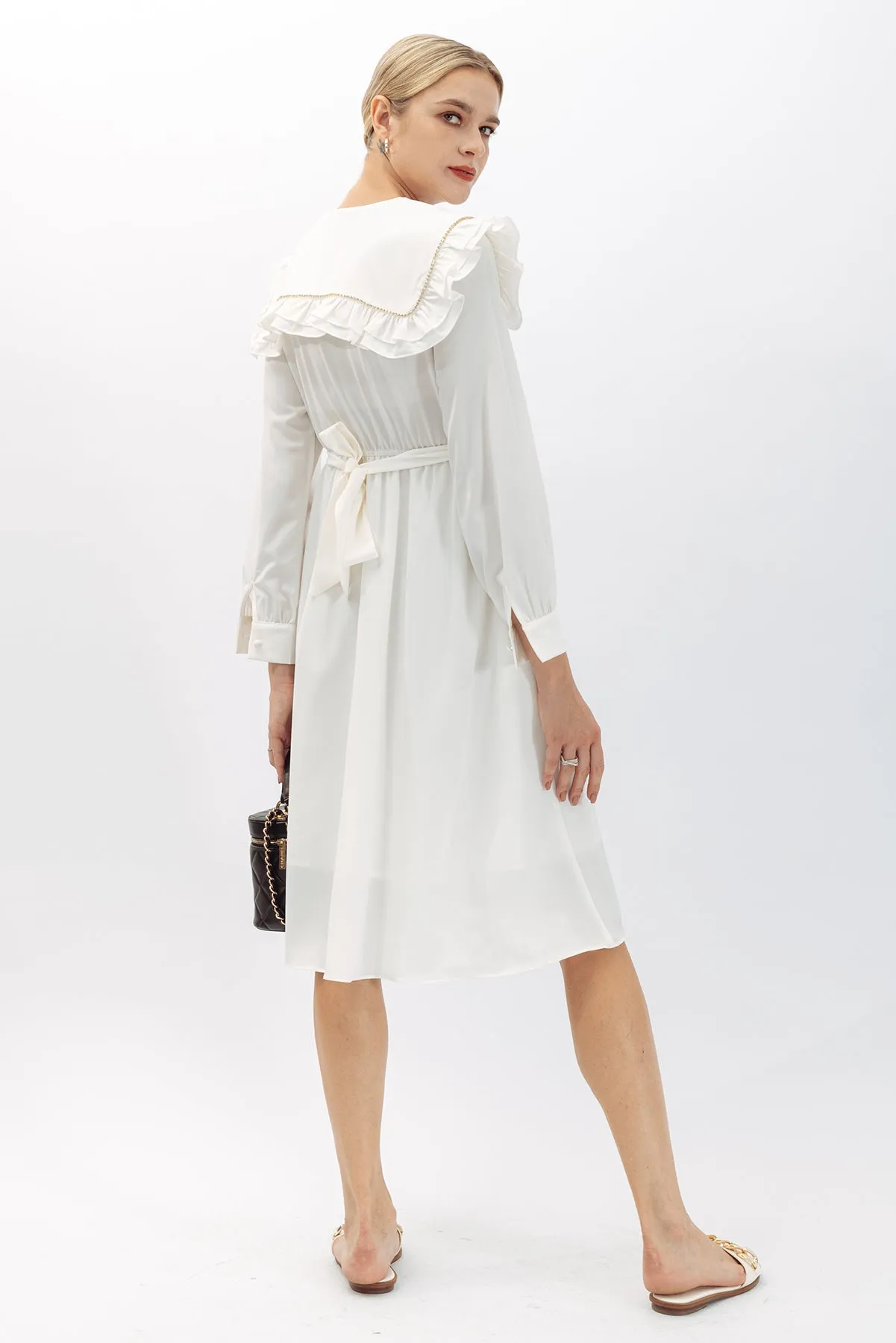 Claudette Detail Trim Ruffle Collar Maxi Dress