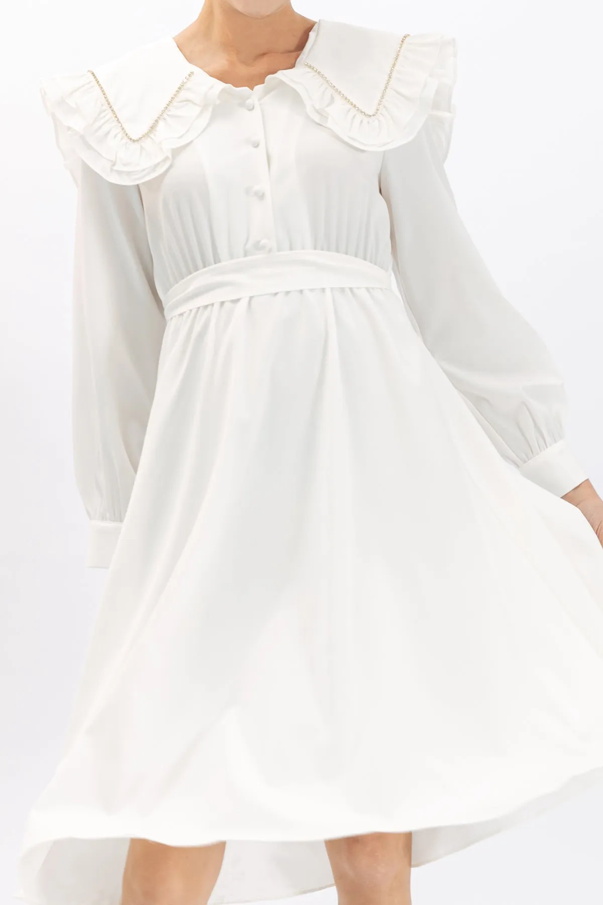 Claudette Detail Trim Ruffle Collar Maxi Dress