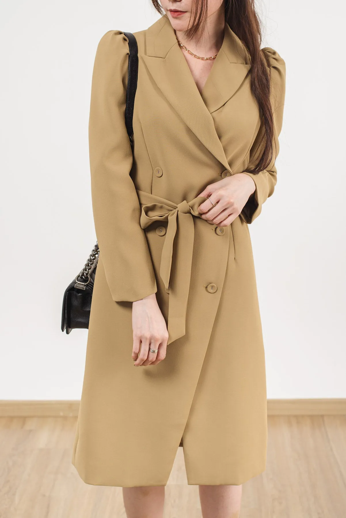 Collar Double Breasted Knee Lenght Suit Dress