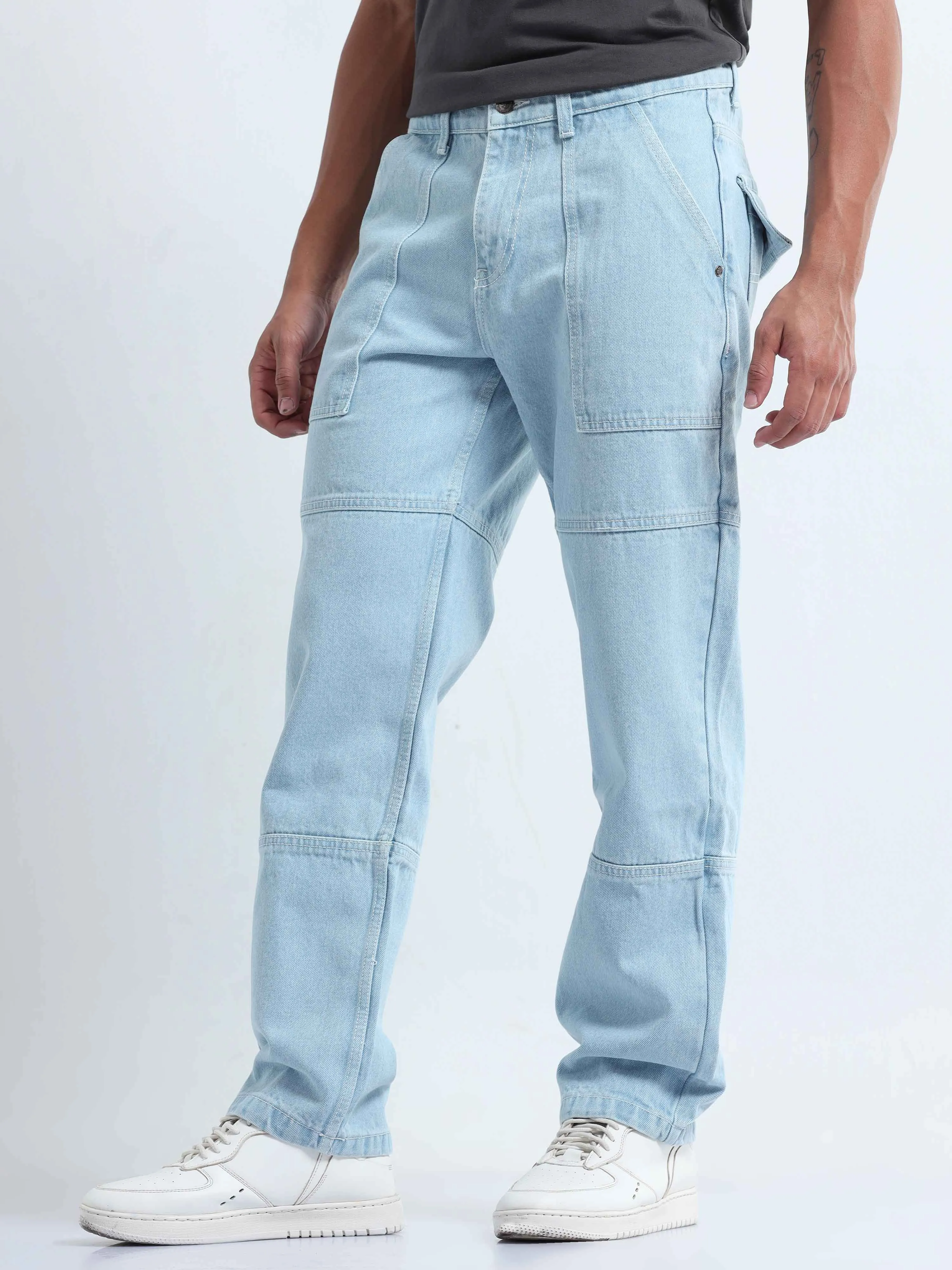 Contrast Relaxed Light Blue Denim