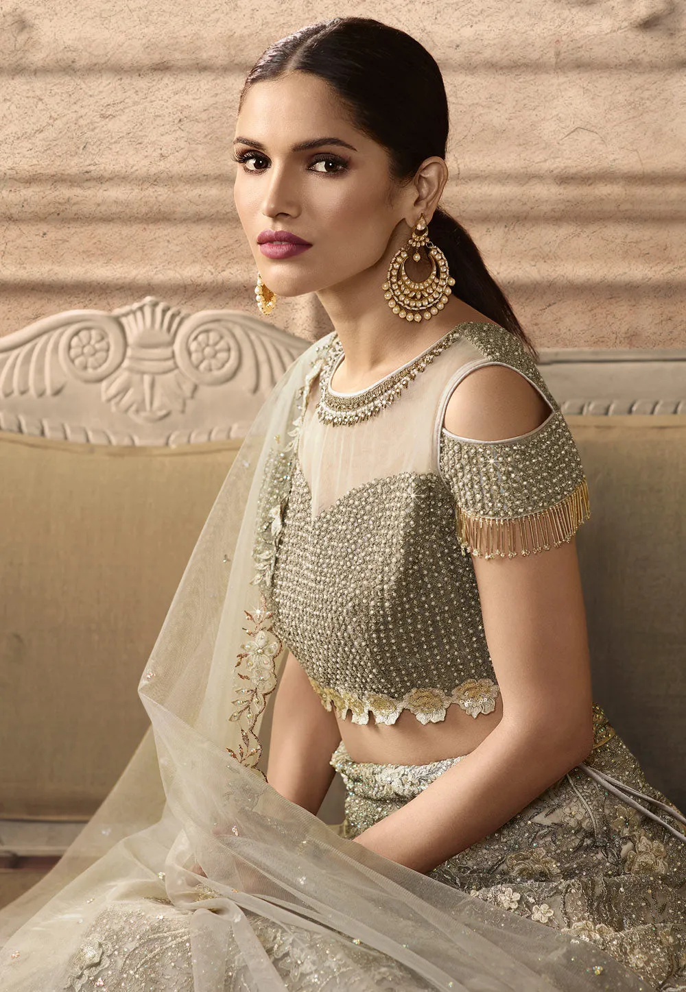 Copper Golden Floral Wedding Lehenga Set