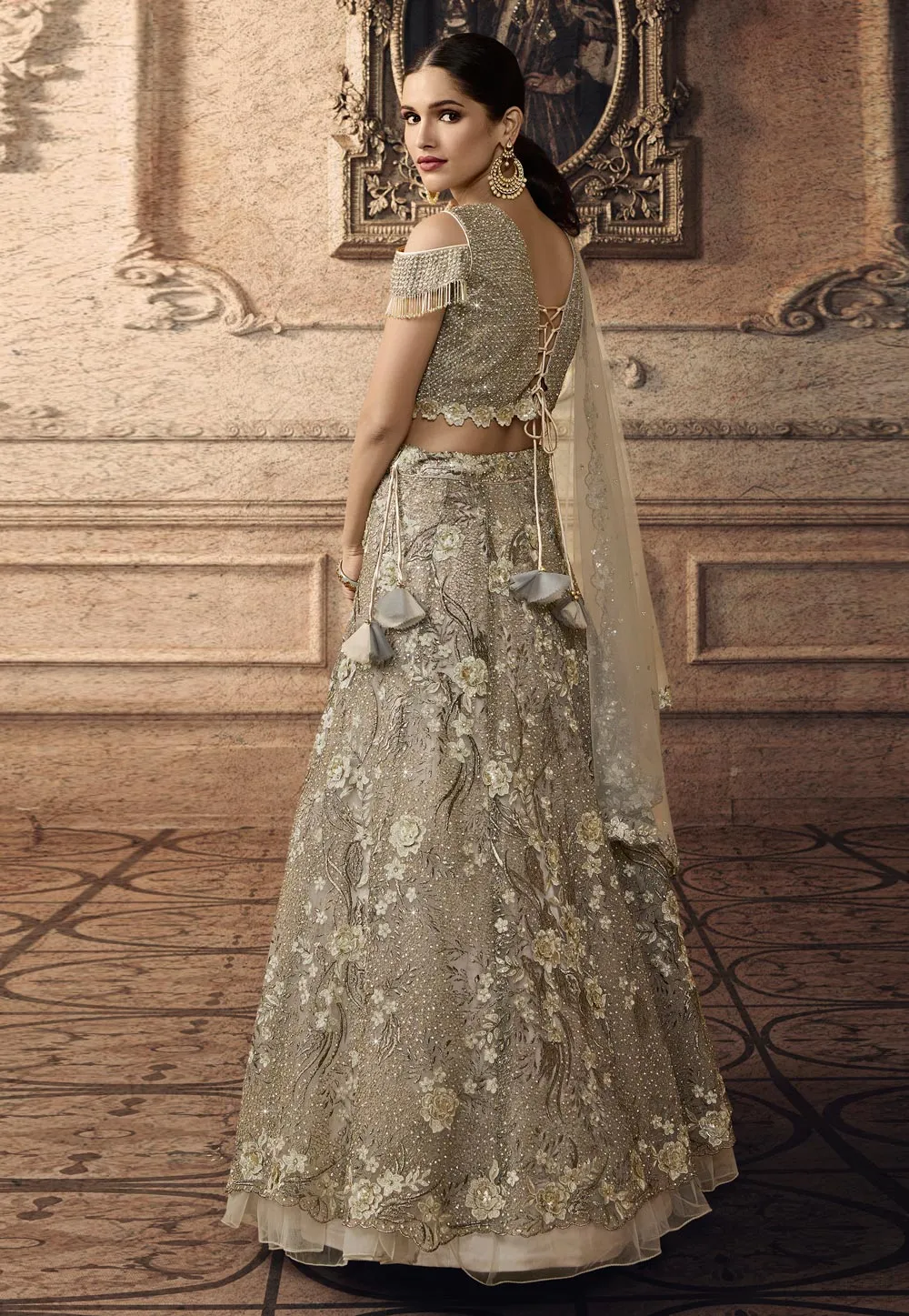Copper Golden Floral Wedding Lehenga Set