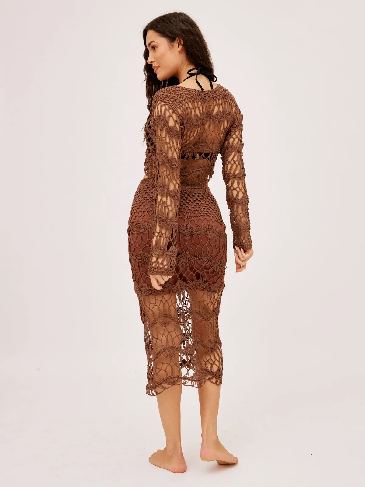 Cora Crochet Midi Skirt / Brown